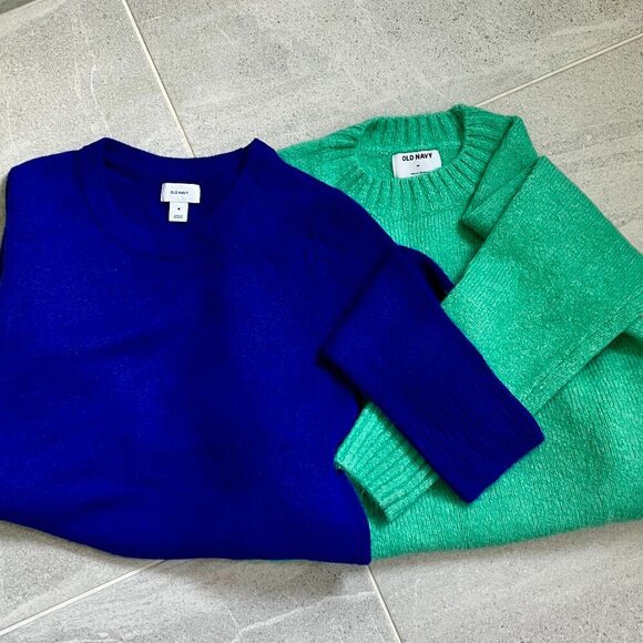 Old Navy Fall Sweater Bundle Cobalt Blue & Kelly Green Crewnecks Size Medium - Picture 1 of 16